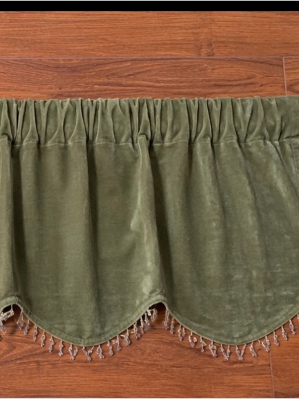 Olive Green Velvet Curtain Valance